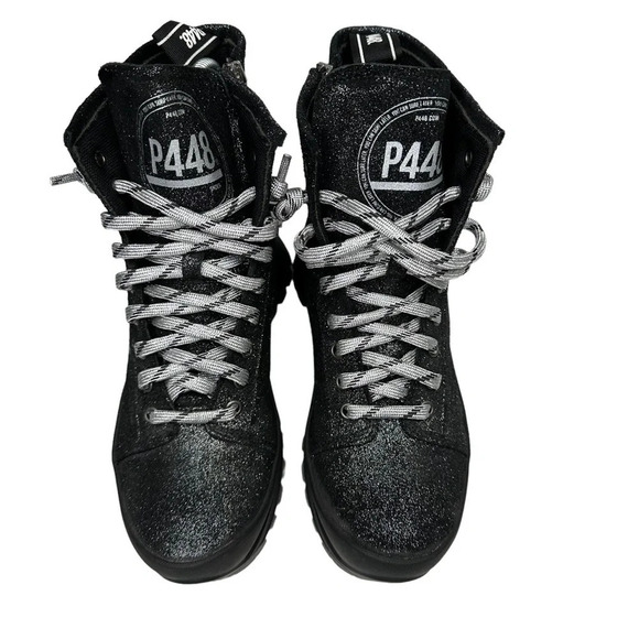 P448 Women's Denise Platform Sneaker Booties in Black Shimmer.  EU36/US 6-6.5 - Picture 2 of 11